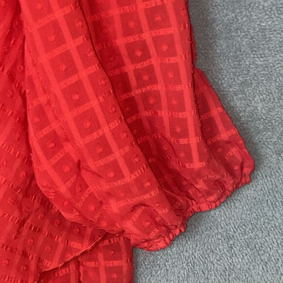 Womens Romper 4XLRed Smocked Swiss Dots Boho Peasant Indie Romantic Soft Girl - Picture 11 of 14